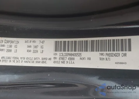 2008 Chrysler Sebring Limited z USA, uszkodzony, nr VIN 1C3LC65M08N692525